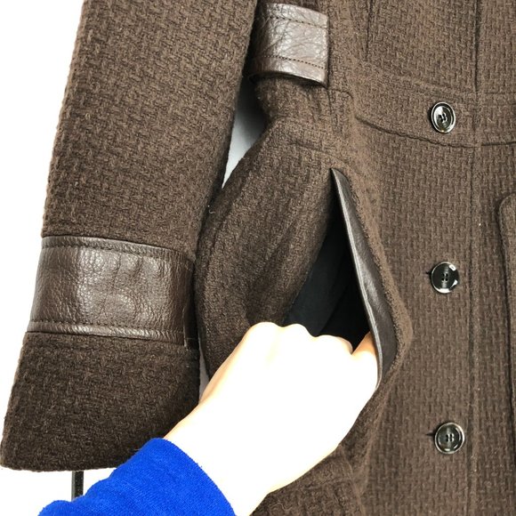 Cole Haan | Wool Blend Leather Trimmed Peacoat - Picture 6 of 10